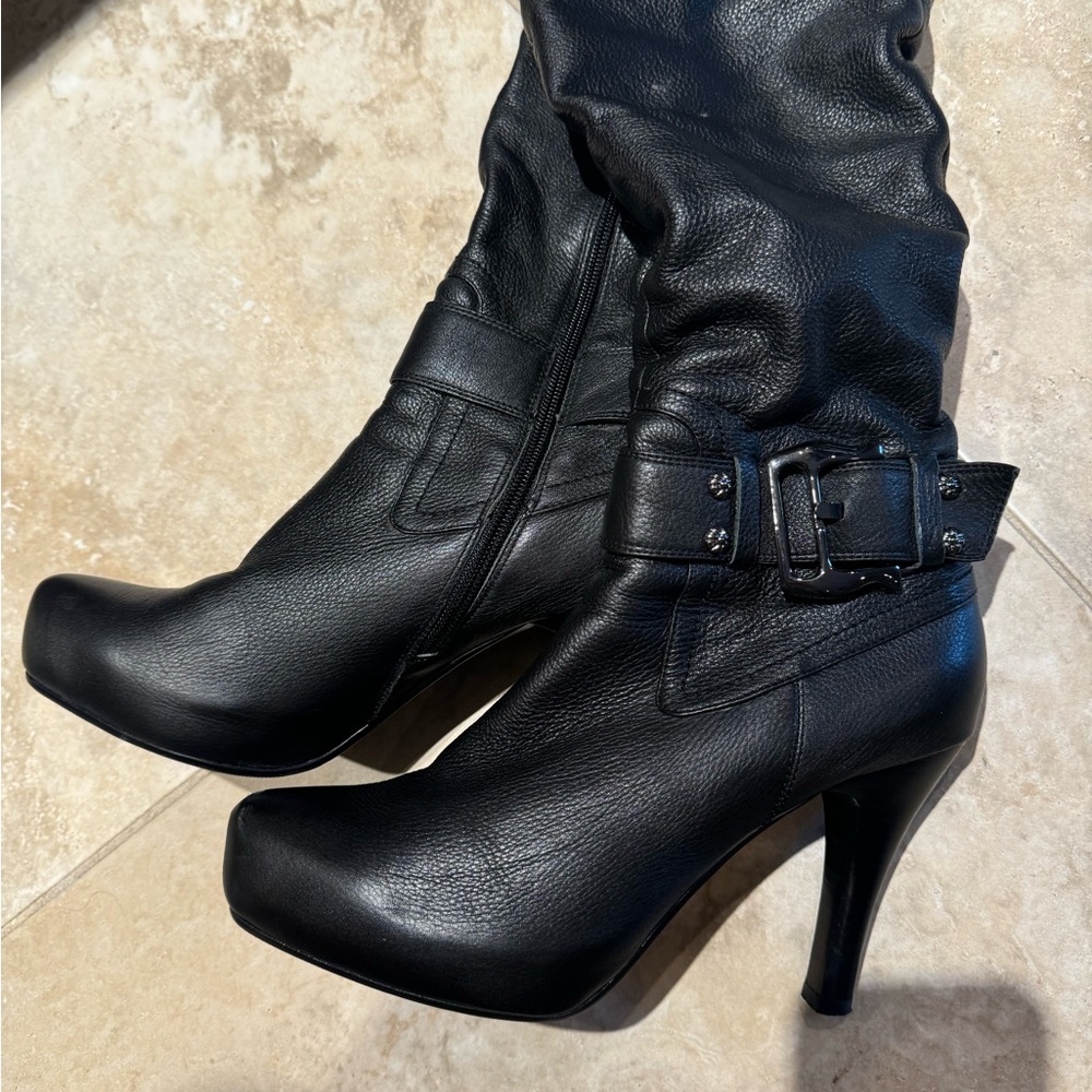 Popushier black leather boots